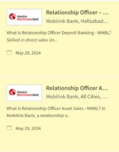 New Mobilink Microfinance Bank Jobs 2024