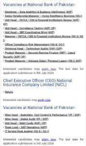 New National Bank of Pakistan Jobs 2024