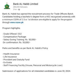 New Bank Al Habib Jobs 2024