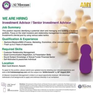 New Al Meezan Investment Management Advisor/Senior Advisor Jobs 2024