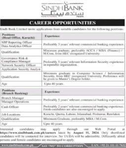 New Sindh Bank Cash Officers Jobs 2024