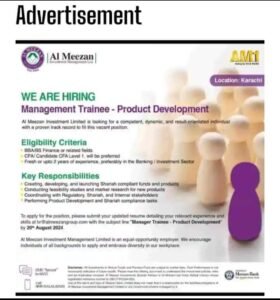 New Al Meezan Management Trainee Product Development Jobs 2024