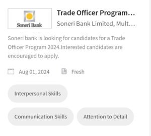 New Soneri Bank Trade Officer Program Jobs 2024