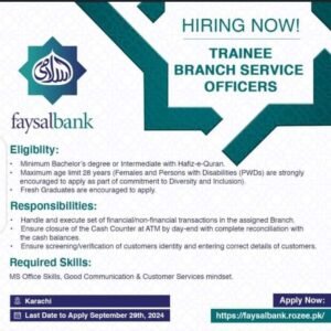 New Faysal Bank Trainee Branch Service Officer Jobs 2024