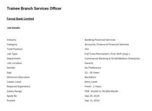 New Faysal Bank Trainee Branch Service Officer Jobs 2024