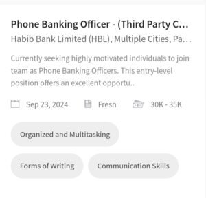 New HBL Bank Phone Banking Officer jobs 2024