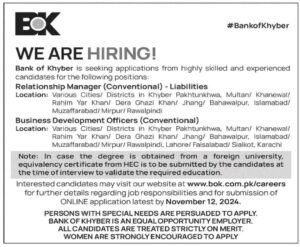 New Bank of Khyber RM And BDO Jobs 2024