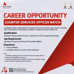 New Bank ALFALAH Counter Service Officer Jobs 2024