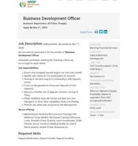 New NRSP Microfinance Bank Business Development Officer Jobs 2024