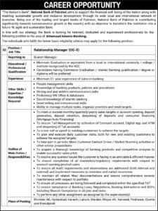 New National Bank Of Pakistan Relationship Manager Jobs 2024