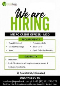 New Apna Microfinance Bank Micro Credit Officer (MCO) Jobs 2024