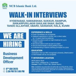 New MCB Islamic Bank Business Development Officer Jobs 2025